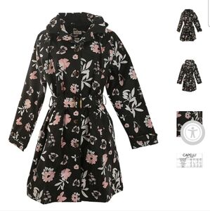 Capelli of New York Butterly Floral Print Mid Length Raincoat  size L